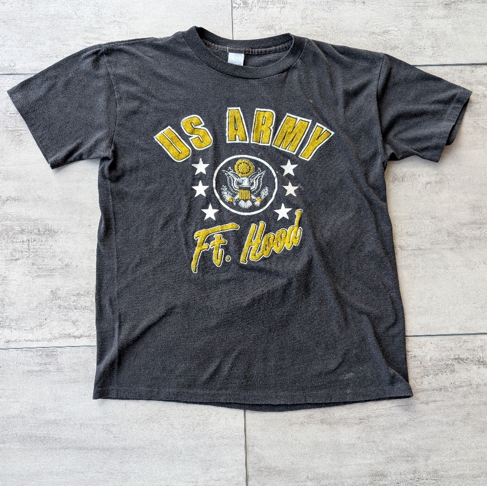 Rare Vintage Artex US Army Ft. Hood Eagle Black Single Stitch Graphic Tee Medium